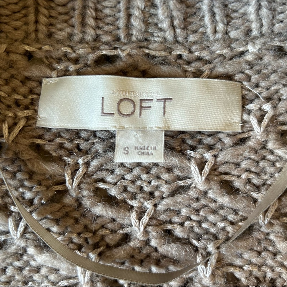 LOFT Taupe Shawl Collar Knit Sweater Vest - Picture 5 of 6